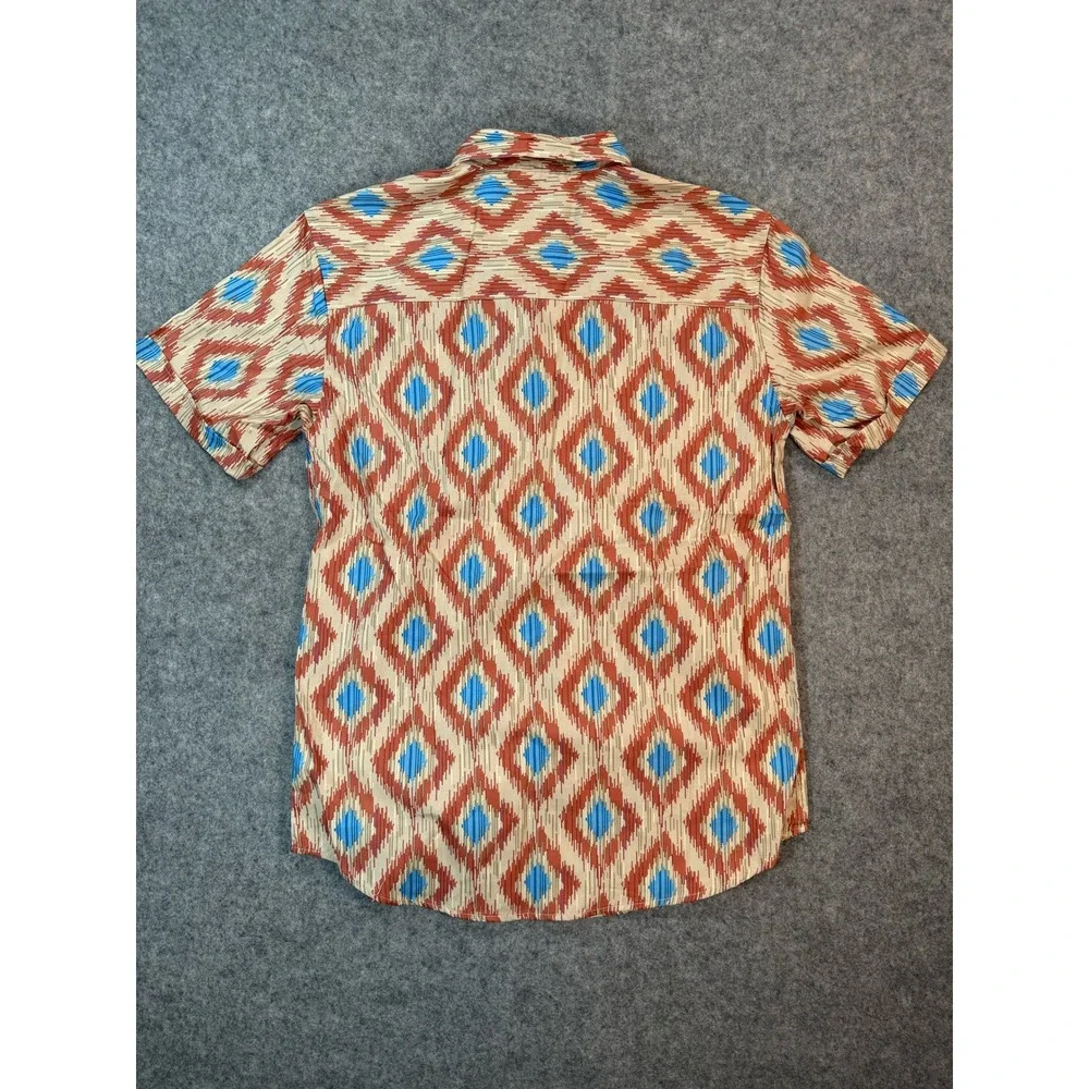 Coastal Mens Small Ikat Diamond Print Short Sleeve Button Up Shirt Red‎ Blue NEW